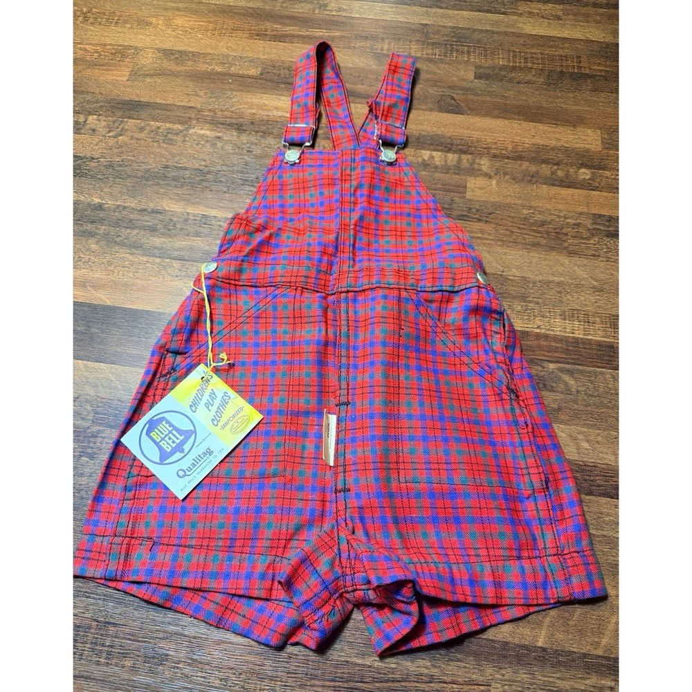 New 1950s Vintage Blue Bell plaid shortalls w/ original tags.  Size 3T collector
